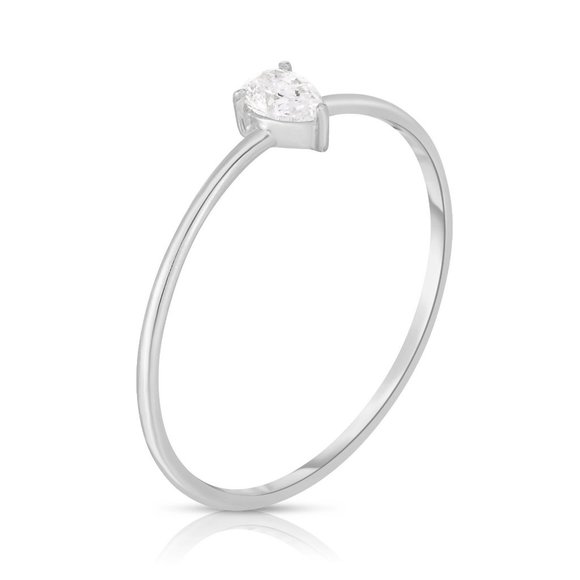 Single Pear Diamond Ring In 14k Gold - Picture 2 of 7